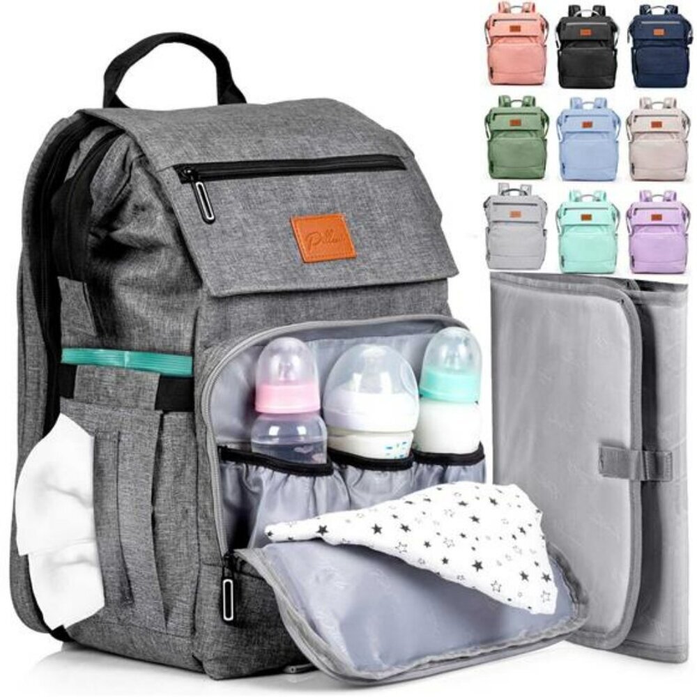 Large Diaper Bag Backpack Baby Travel Bag with Changing Pad Stroller Straps